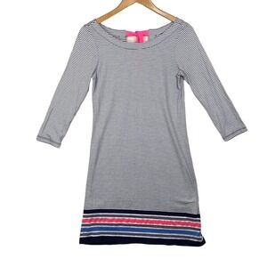 Lilly Pulitzer Noelle Dress Navy Bayside Stripe 3/4 Sleeve Jersey Knit Size Smal